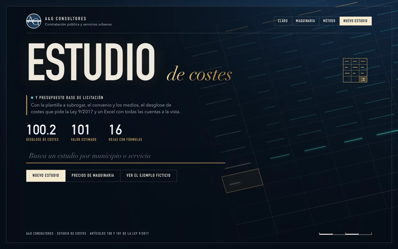 Estudio de costes: Portada de la herramienta